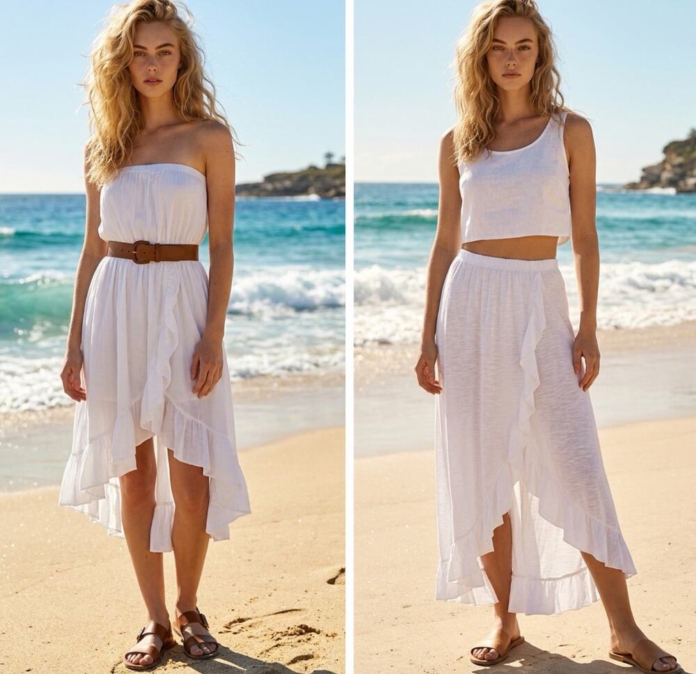 Free People Beach Size Xs Convertible Cascade Maxi Skirt / Dress White Cotton